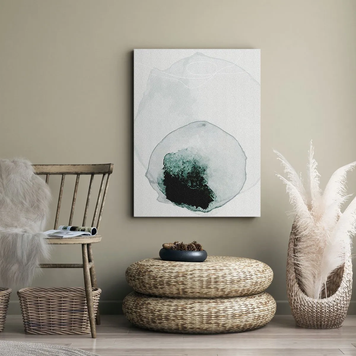 Impression sur toile - Image sur toile - Goutte d'eau abstraite avec des nuances de vert et de noir - 50x70cm - Dans une goutte d'eau - Décoration murale moderne pour le salon et la chambre ARTTOR