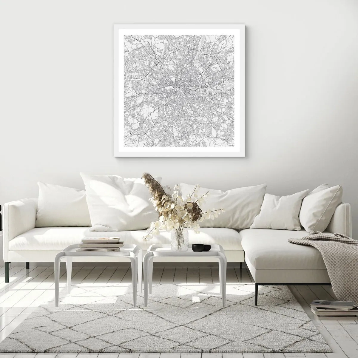 Affiche dans un cadre blanc - Poster - Carte du labyrinthe londonien - 50x50 cm