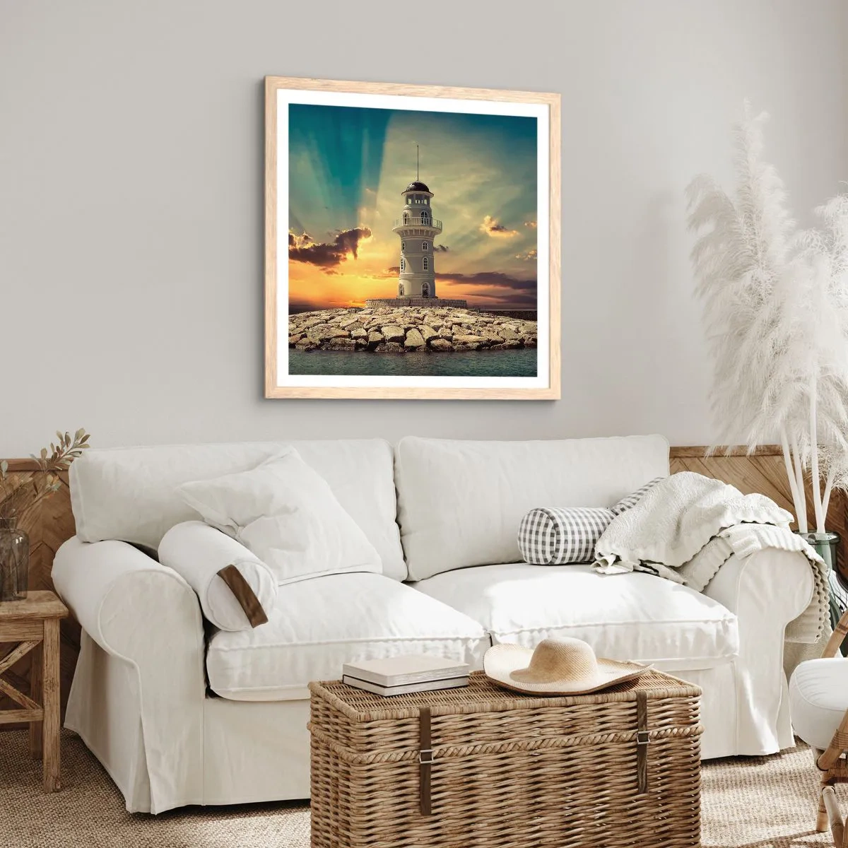 Affiche dans un chêne clair - Poster - Lumière - Bonté - Beauté - 40x40 cm