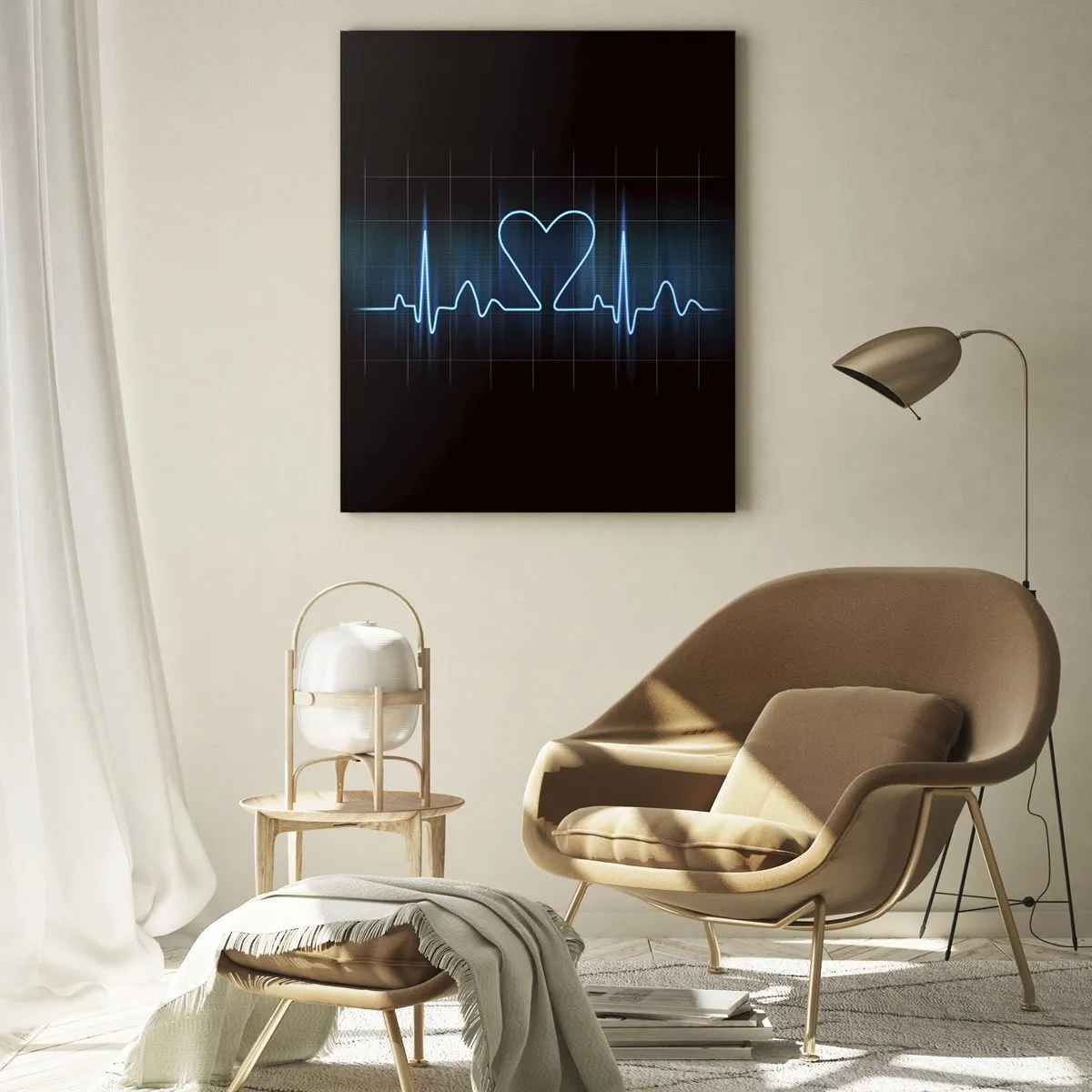 Impression sur verre - Image sur verre - Une ligne de vie avec un cœur sur un fond de surveillance médicale dans des tons bleus. - 80x120cm - Au rythme du cœur - Décoration murale moderne pour le salon et la chambre ARTTOR
