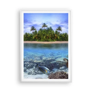 Affiche dans un cadre blanc - Poster - L'île céleste vous invite - 70x100 cm