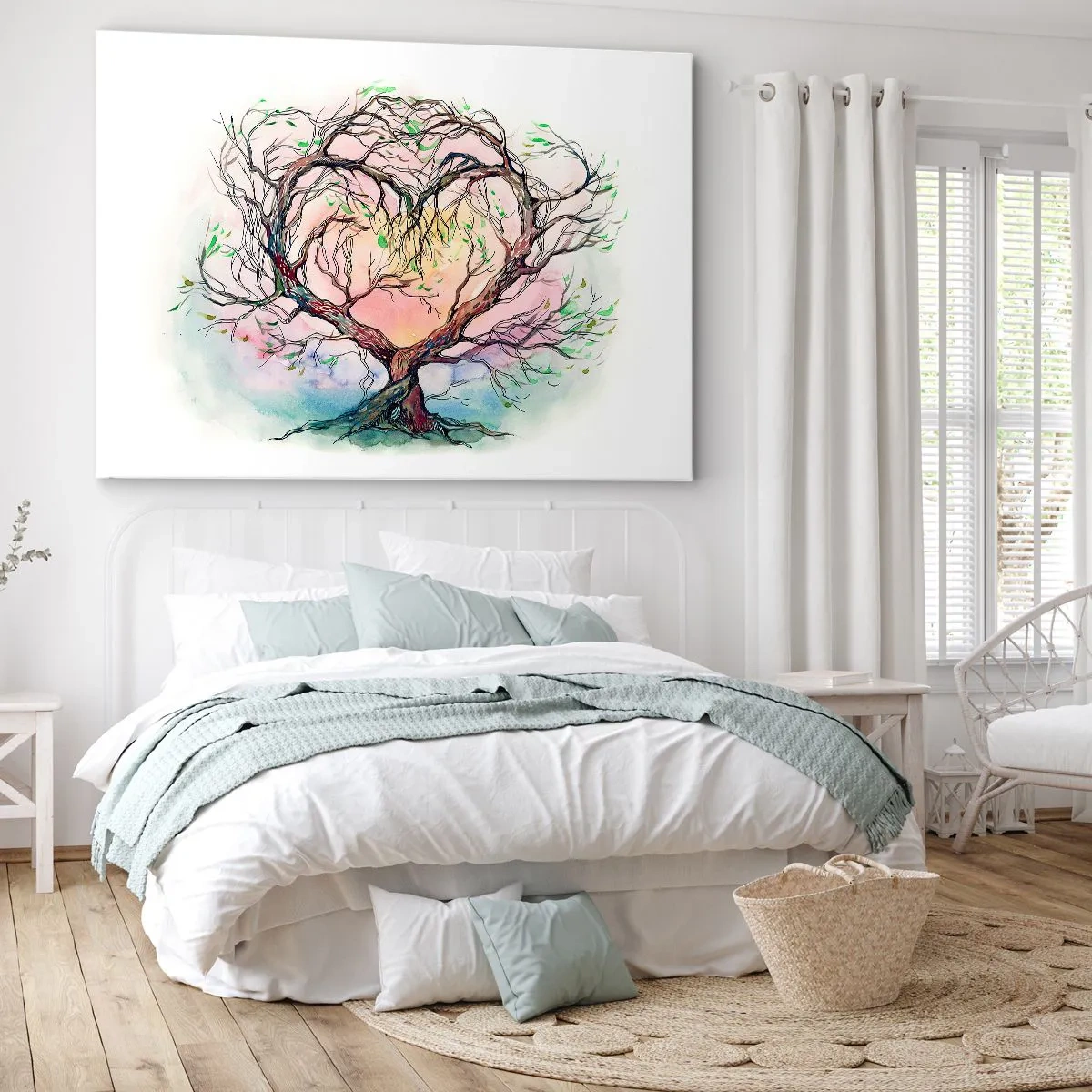 Impression sur toile - Image sur toile - Un arbre en forme de cœur sur un fond de couleurs pastel délicates - 120x80cm - Ensemble contre les tempêtes - Décoration murale moderne pour le salon et la chambre ARTTOR