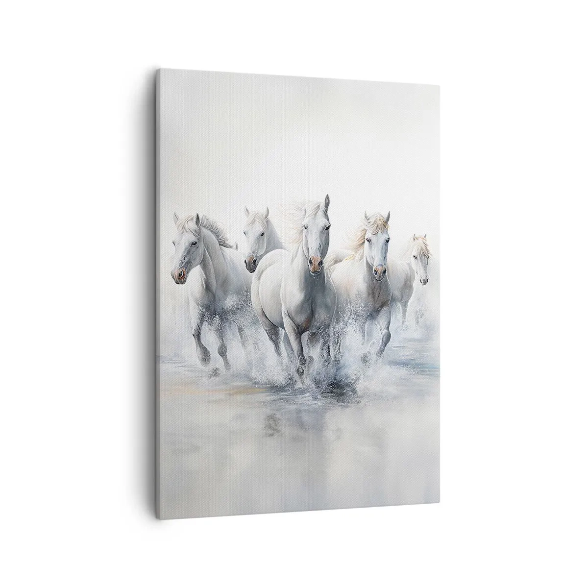 Impression sur toile - Image sur toile - Des chevaux blancs galopent dans l'eau - 50x70cm - Magie blanche - Décoration murale moderne pour le salon et la chambre ARTTOR