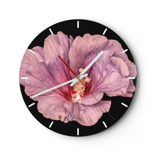 Horloge murale - Pendule murale - Gros plan d'une fleur d'hibiscus dans des tons délicats de rose - 30x30cm - Directement au coeur - Décoration murale moderne pour le salon, la cuisine et la chambre ARTTOR