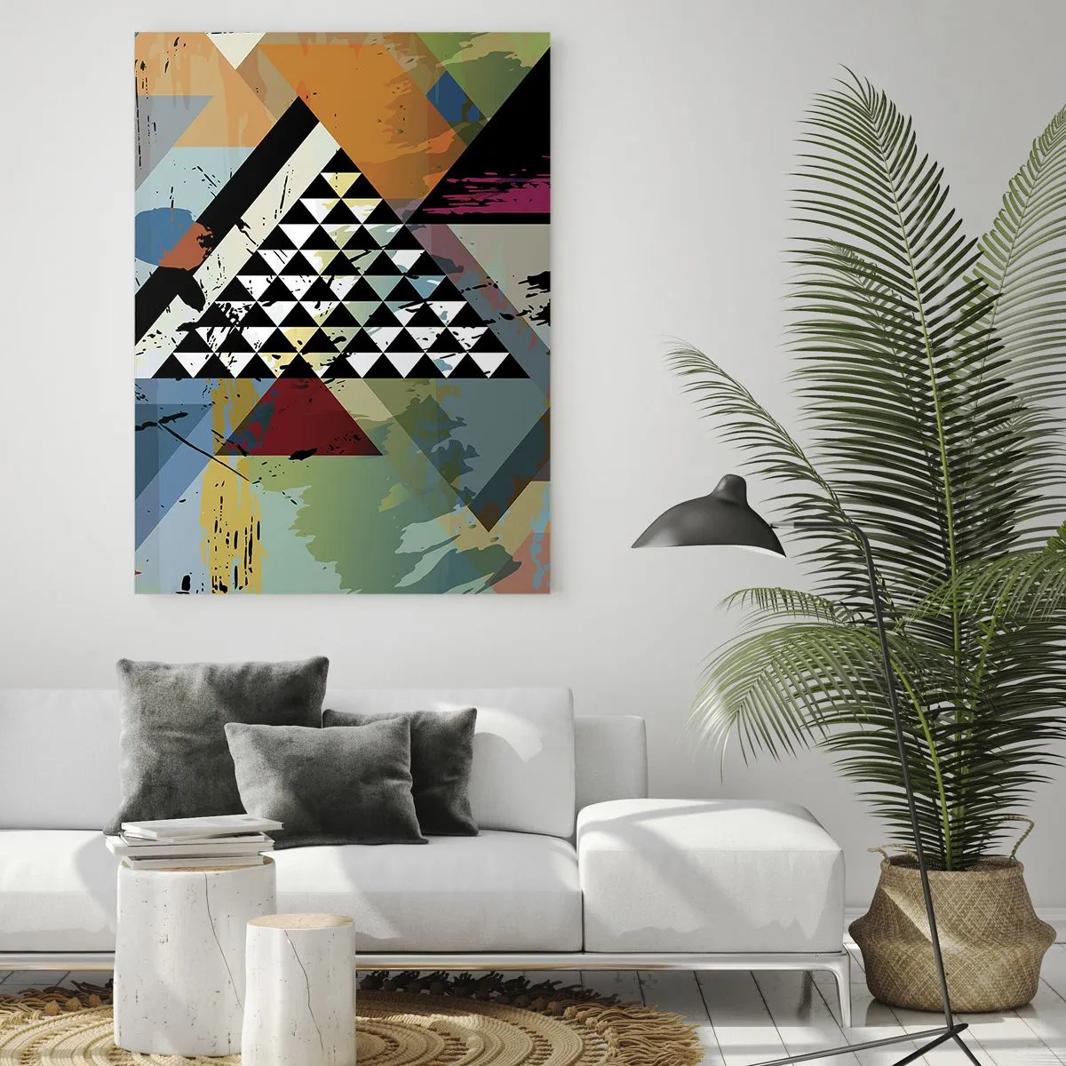 Impression sur verre - Image sur verre - Composition abstraite de formes géométriques et de couleurs - 50x70cm - Comme c'est facile - Décoration murale moderne pour le salon et la chambre ARTTOR
