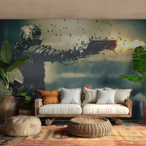 Papier Peint Photo Premium Canvas - Guerrier cybernétique avec des armes futuristes - 100x70cm - L'arme fatale - Votre propre Terminator - Décoration murale moderne pour le salon et la chambre ARTTOR