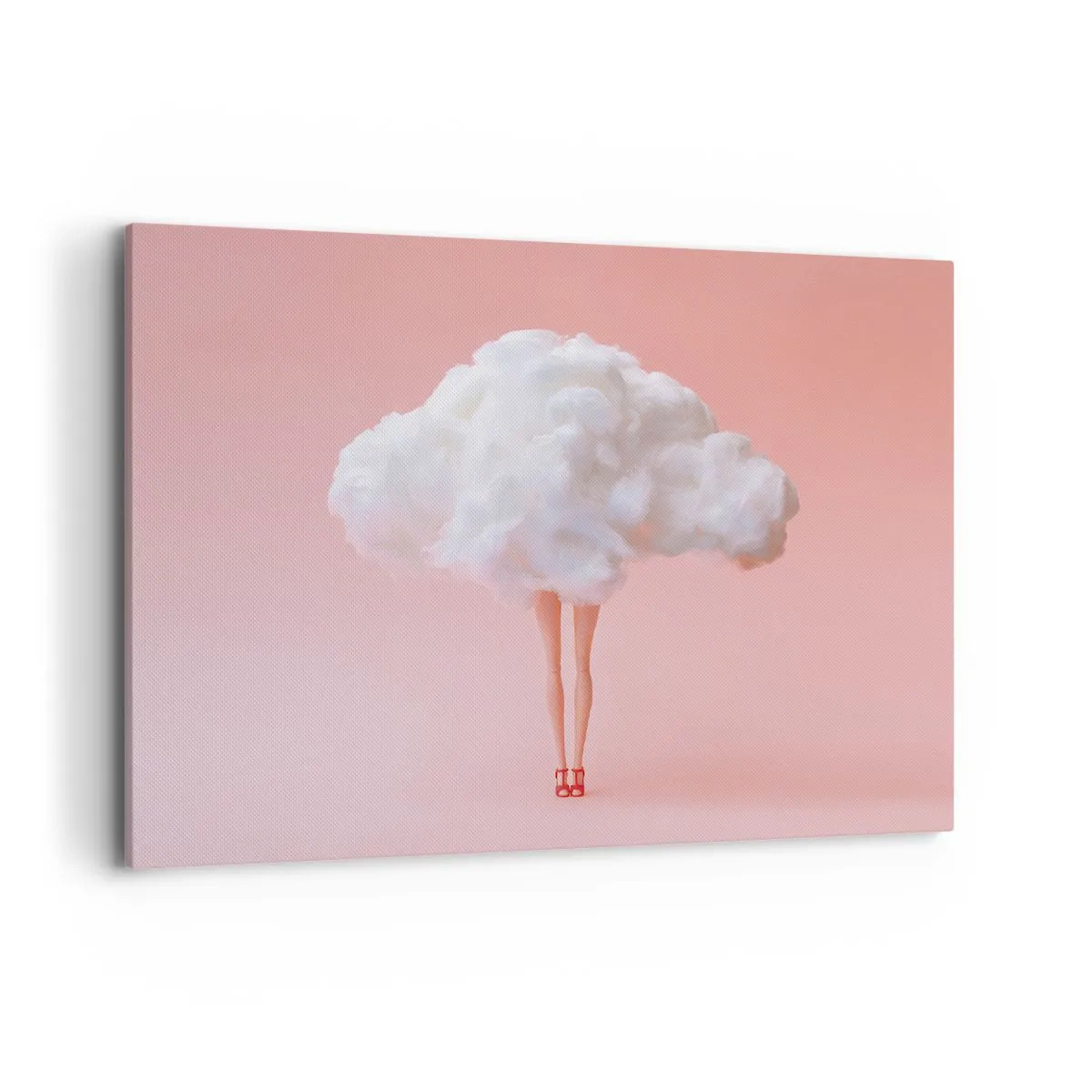 Impression sur toile - Image sur toile - Jambes dans un nuage sur fond rose - 100x70cm - Douce promesse - Décoration murale moderne pour le salon et la chambre ARTTOR