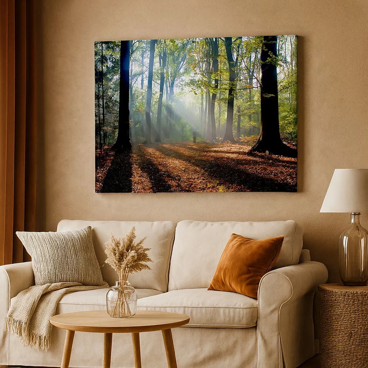 Impression sur toile - Image sur toile - Une clairière forestière illuminée par les rayons du soleil - 70x50cm - Ombres et lumières - Décoration murale moderne pour le salon et la chambre ARTTOR