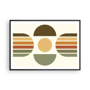 Affiche dans un cadre noir - Poster - Composition géométrique avec des demi-cercles et des rayures dans des tons terreux - 100x70cm - Dans les coulaurs de la terre - Décoration murale moderne pour le salon et la chambre ARTTOR