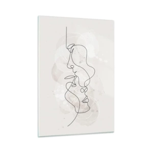 Impression sur verre - Image sur verre - Un dessin minimaliste des visages de deux personnes dans une étreinte subtile et sensuelle. - 50x70cm - Emmêlé dans une étreinte - Décoration murale moderne pour le salon et la chambre ARTTOR