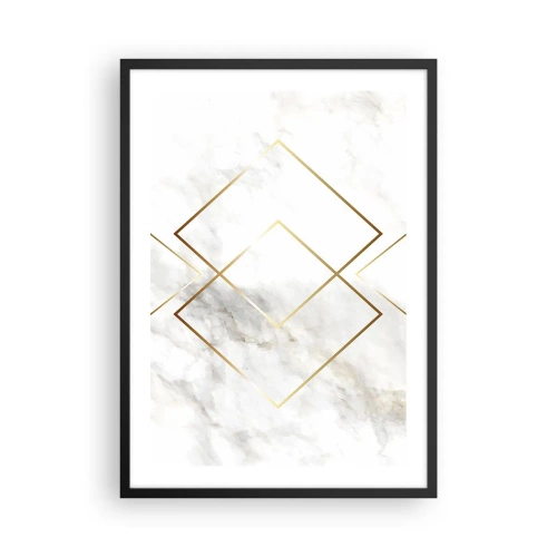 Affiche dans un cadre noir - Poster - Géométrie en lignes dorées sur fond de marbre - 50x70cm - Vue à l'infini - Décoration murale moderne pour le salon et la chambre ARTTOR
