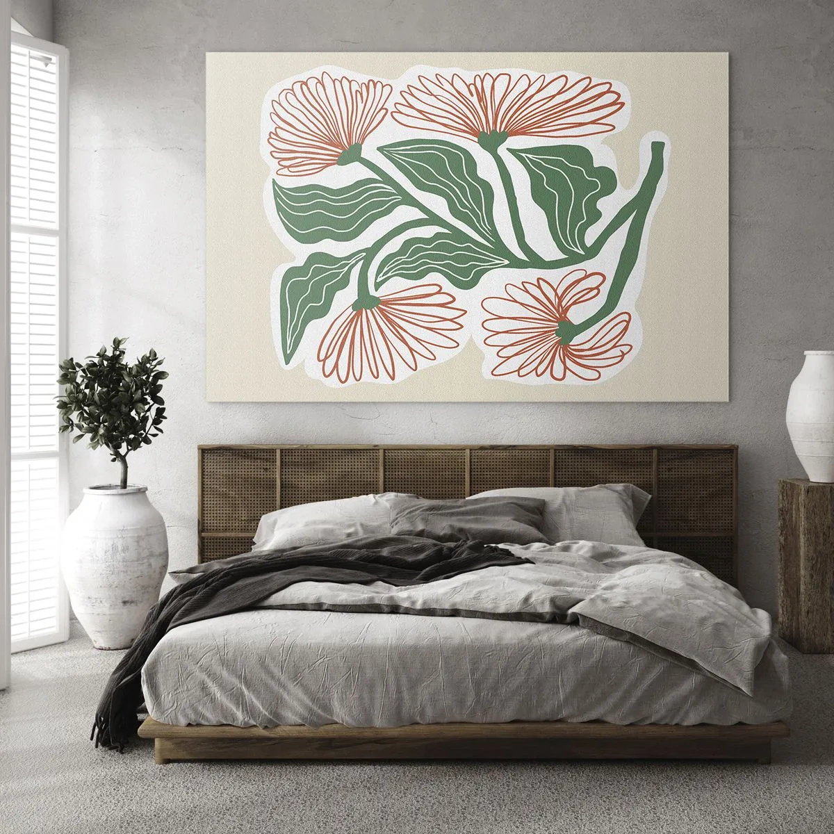 Impression sur verre - Image sur verre - Fleurs décoratives de style folklorique sur fond clair - 70x50cm - Folk et moderne - Décoration murale moderne pour le salon et la chambre ARTTOR