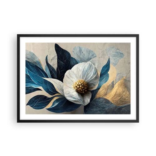 Affiche dans un cadre noir - Poster - Une fleur aux feuilles bleues sur un fond élégant - 70x50cm - Il a un coeur d'or - Décoration murale moderne pour le salon et la chambre ARTTOR
