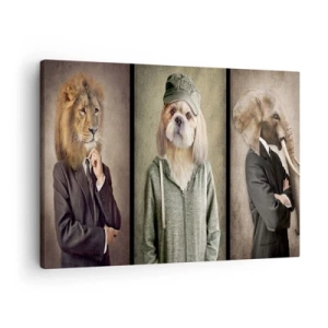 Impression sur toile - Image sur toile - Portraits stylisés d'un lion, d'un chien et d'un éléphant dans des vêtements élégants - 70x50cm - je préfère plus détendu - Décoration murale moderne pour le salon et la chambre ARTTOR