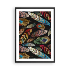 Affiche dans un cadre noir - Poster - Plumes colorées sur fond noir - 50x70cm - Le carnaval des oiseaux - Décoration murale moderne pour le salon et la chambre ARTTOR