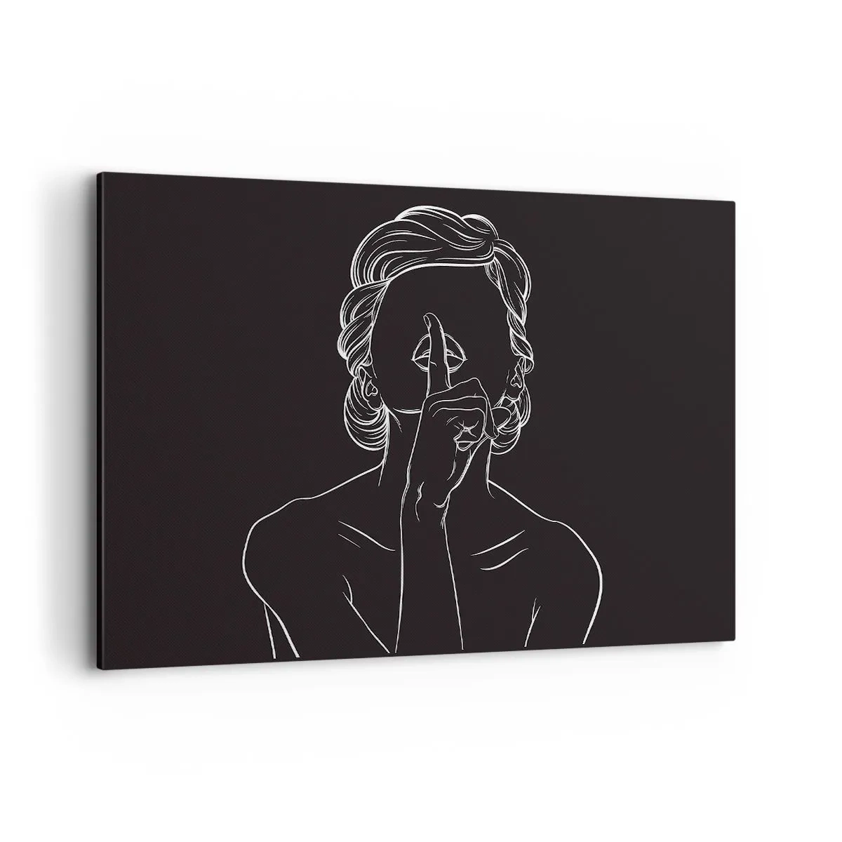 Impression sur toile - Image sur toile - Silhouette minimaliste d'une femme sur fond noir - 120x80cm - La beauté s'épanouit en silence - Décoration murale moderne pour le salon et la chambre ARTTOR