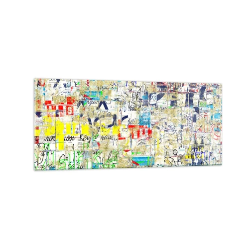 Impression sur verre - Image sur verre - Graffiti abstrait avec inscriptions et motifs colorés - 120x50cm - Ca fait juste plaisir aux yeux - Décoration murale moderne pour le salon et la chambre ARTTOR