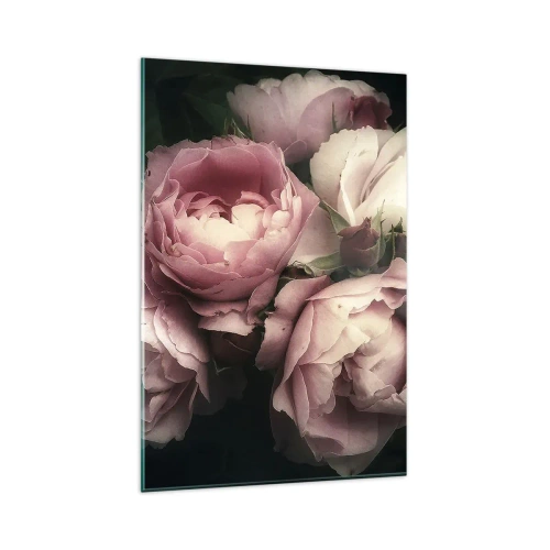 Impression sur verre - Image sur verre - Un bouquet de roses aux tons délicats de rose et de blanc - 80x120cm - Le charme de la belle époque - Décoration murale moderne pour le salon et la chambre ARTTOR