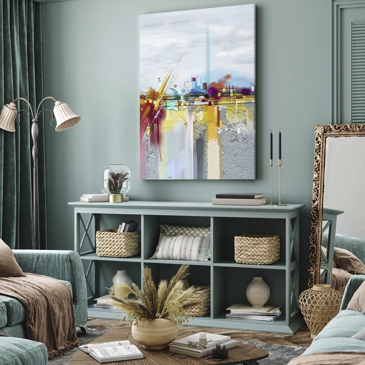 Impression sur toile - Image sur toile - Pont de joie sur le fleuve de la vie - 65x120 cm