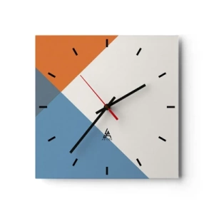 Horloge murale - Pendule murale - Triangles géométriques dans les tons de bleu et d'orange - 30x30cm - Sous cette angle.... - Décoration murale moderne pour le salon et la chambre ARTTOR