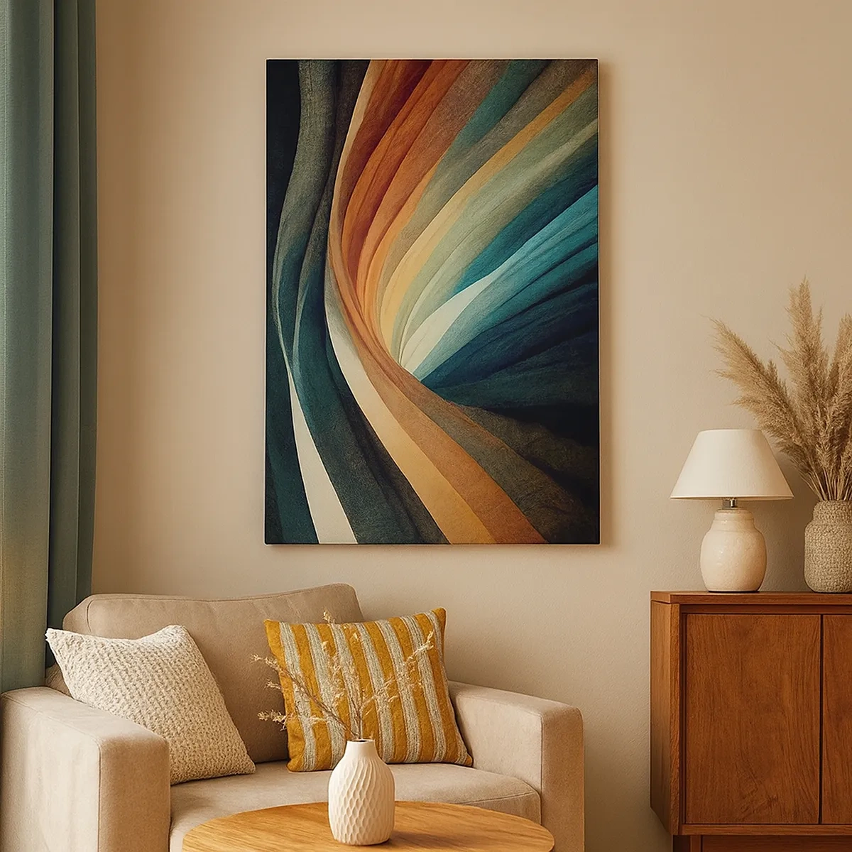 Impression sur toile - Image sur toile - Vagues abstraites dans des tons chauds et froids - 50x70cm - Tissé à partir de couleurs - Décoration murale moderne pour le salon et la chambre ARTTOR