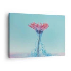 Impression sur toile - Image sur toile - Une fleur rose et bleue dans un arrangement artistique sur un fond pastel - 70x50cm - Dans une étreinte vivifiante - Décoration murale moderne pour le salon et la chambre ARTTOR