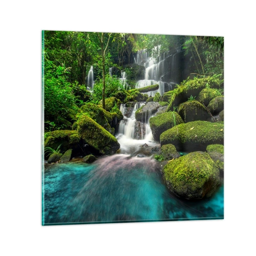 Impression sur verre - Image sur verre - Turquoise, saphirs et argent liquide - 70x70 cm