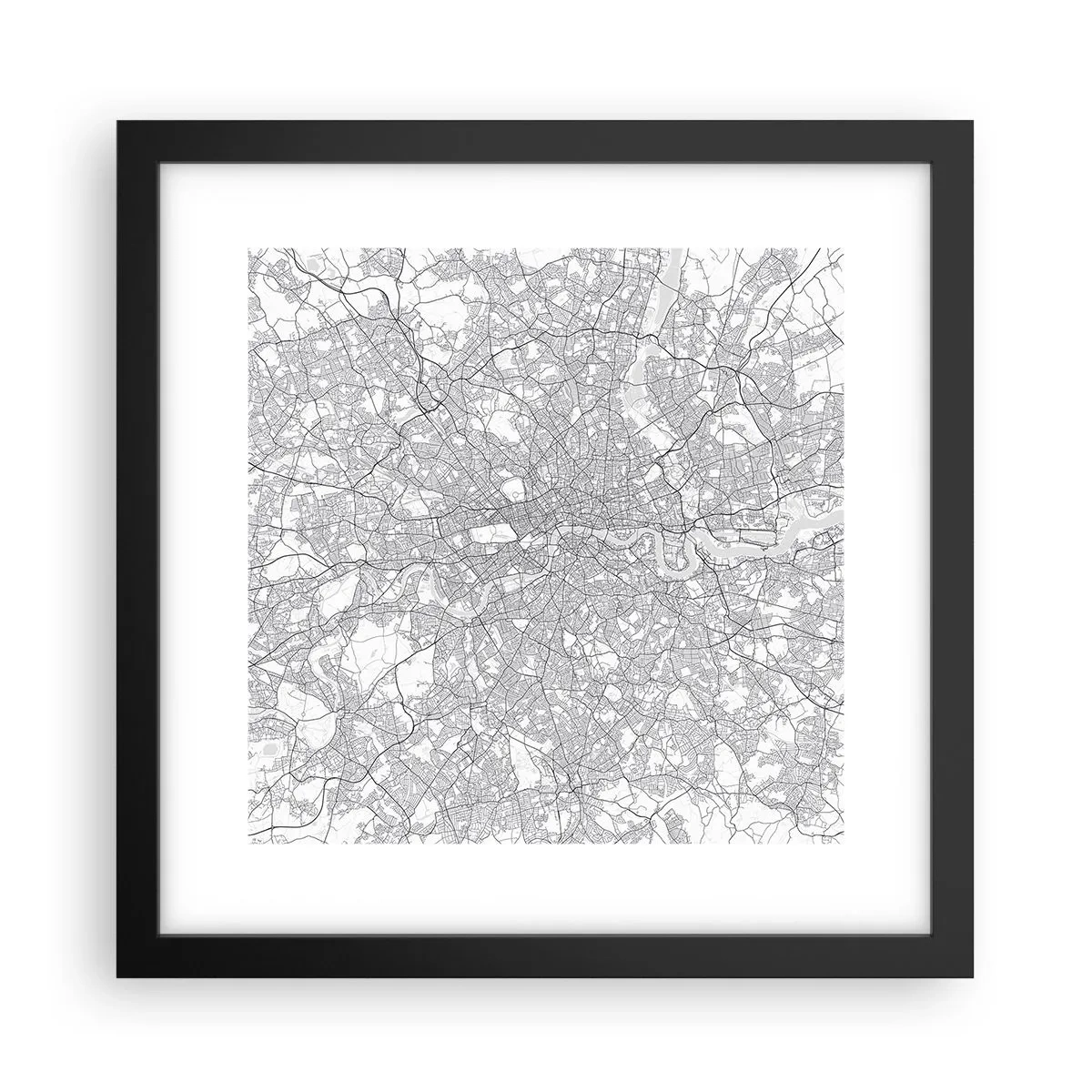 Affiche dans un cadre noir - Poster - Carte du labyrinthe londonien - 30x30 cm