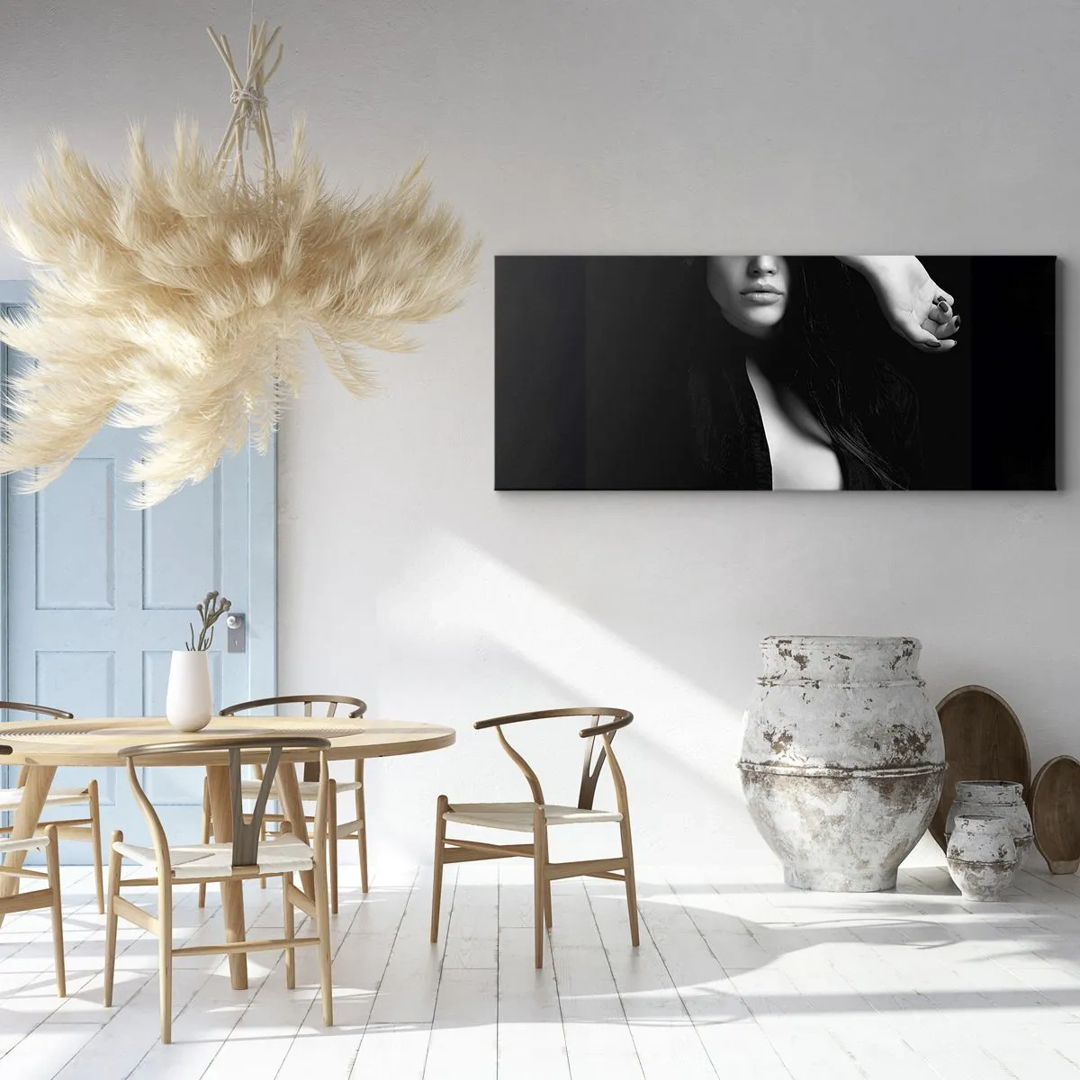 Impression sur toile - Image sur toile - Portrait élégant d'une femme en noir et blanc - 140x50cm - École de séduction - Décoration murale moderne pour le salon et la chambre ARTTOR