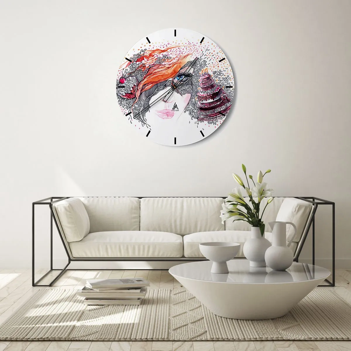 Horloge murale - Pendule murale - Visage artistique avec des détails et des couleurs riches - 30x30cm - Avec elle, c'est tous les jours la fête - Décoration murale moderne pour le salon, la cuisine et la chambre ARTTOR