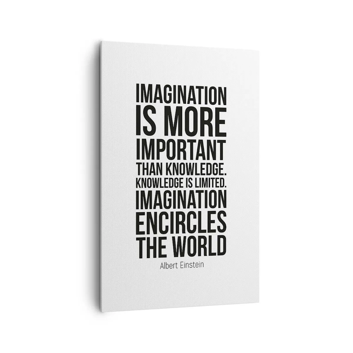 Impression sur toile - Image sur toile - Citation inspirante sur fond blanc en police noire - 80x120cm - Einstein sur le pouvoir de l'imagination - Décoration murale moderne pour le salon et la chambre ARTTOR