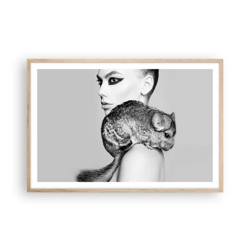 Affiche dans un chêne clair - Poster - Dame au chinchilla - 91x61 cm