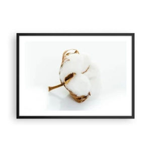 Affiche dans un cadre noir - Poster - Une branche de coton sur un fond clair dans une approche minimaliste - 70x50cm - Doux par nature - Décoration murale moderne pour le salon et la chambre ARTTOR