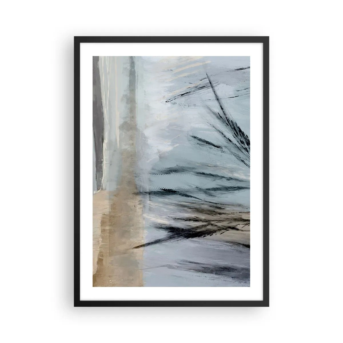 Affiche dans un cadre noir - Poster - Une abstraction délicate inspirée de la nature dans des couleurs sobres. - 50x70cm - Champs d'hiver - Décoration murale moderne pour le salon et la chambre ARTTOR