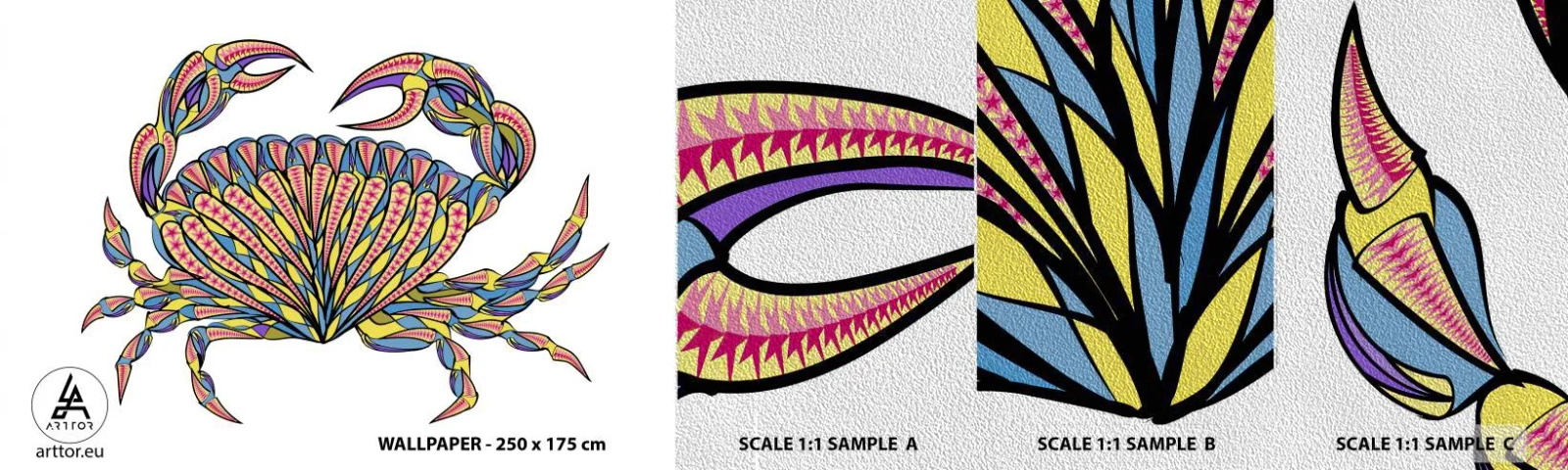 Échantillon de Papier Peint Premium Sand - Bijoux de la mer - Crabe, Pour les enfants, Graphique - 100x30 cm