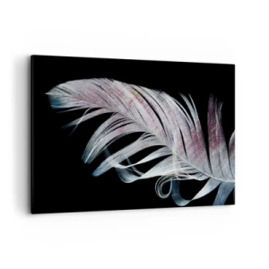 Impression sur toile - Image sur toile - Une plume délicate sur fond noir dans une démarche artistique - 120x80cm - Pensez au toucher - Décoration murale moderne pour le salon et la chambre ARTTOR