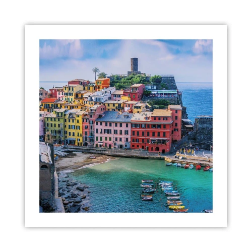 Affiche - Poster - Petite ville magique de méditerranée - 50x50 cm