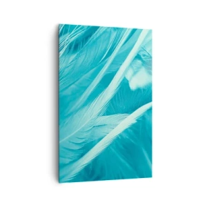 Impression sur toile - Image sur toile - Gros plan de délicates plumes turquoises - 80x120cm - Se noyer dans les plumes - Décoration murale moderne pour le salon et la chambre ARTTOR