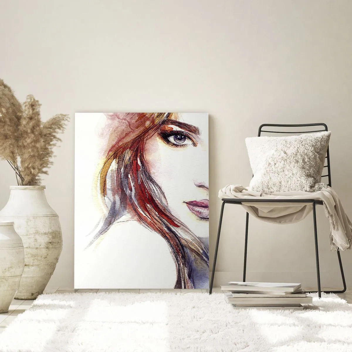 Impression sur verre - Image sur verre - Illustration d'un portrait à l'aquarelle d'une femme - 50x70cm - Vademecum - suivez-moi - Décoration murale moderne pour le salon et la chambre ARTTOR