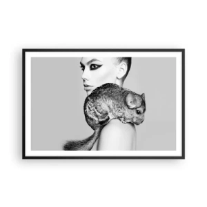 Affiche dans un cadre noir - Poster - Dame au chinchilla - 91x61 cm