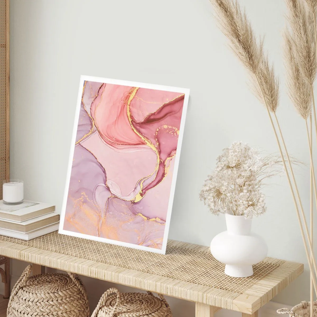 Affiche - Poster - Une combinaison abstraite de nuances pastel avec des accents dorés. - 50x70cm - Caresse de couleurs - Décoration murale moderne pour le salon et la chambre ARTTOR