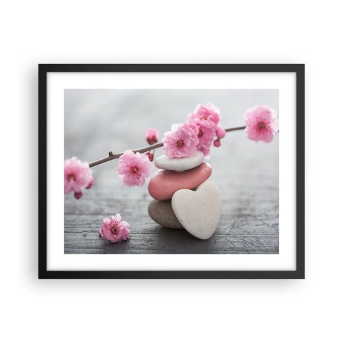 Affiche dans un cadre noir - Poster - Le bonheur avec une fleur de cerisier - 50x40 cm