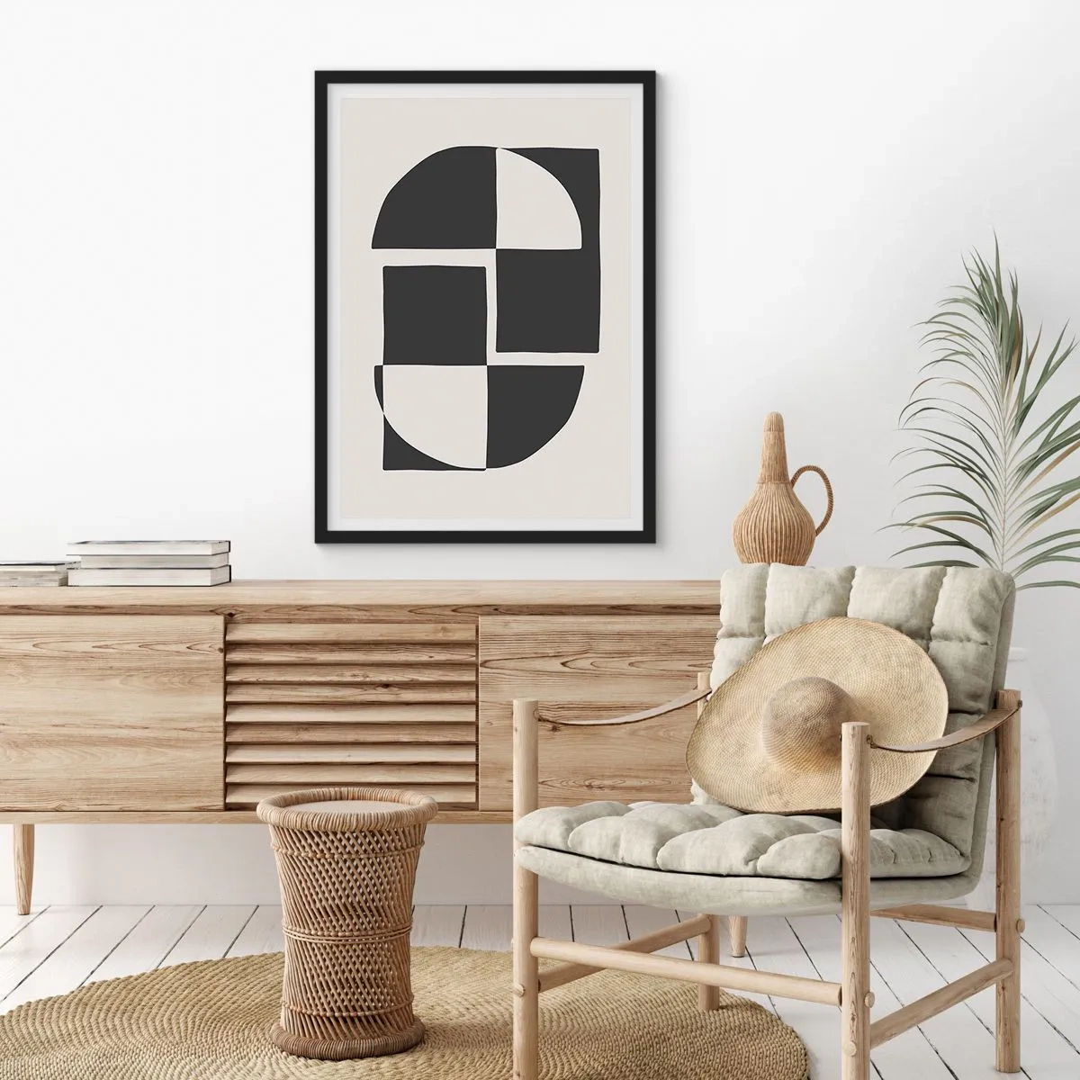 Affiche dans un cadre noir - Poster - Composition géométrique en noir et blanc - 50x70cm - Antithèse - Synthèse - Décoration murale moderne pour le salon et la chambre ARTTOR