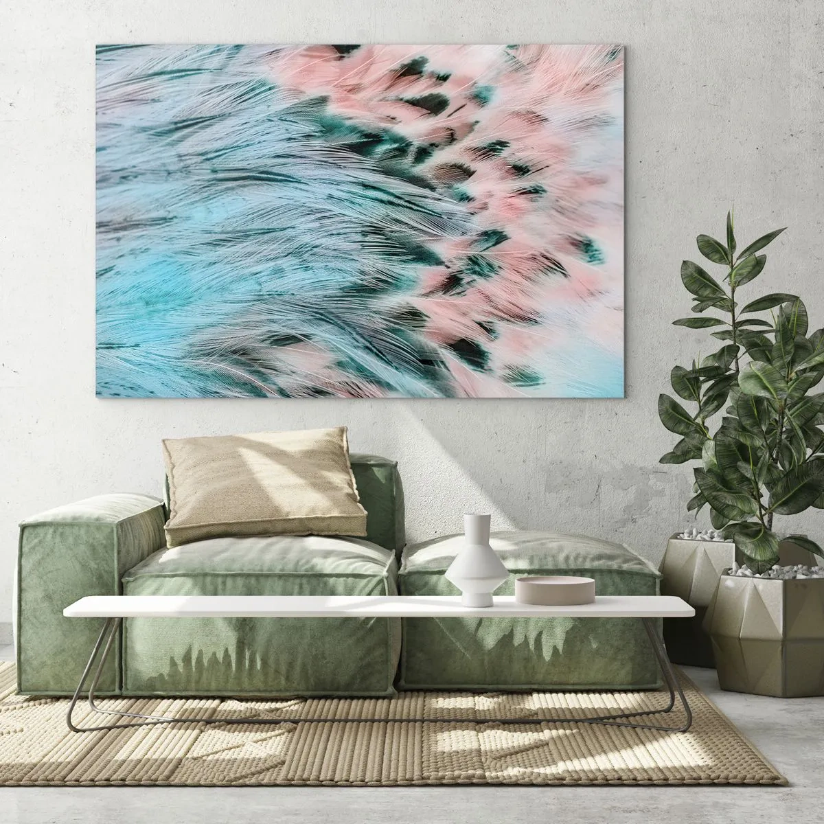 Impression sur verre - Image sur verre - Gros plan de plumes aux tons rose saphir - 120x80cm - Duvet rose saphir - Décoration murale moderne pour le salon et la chambre ARTTOR