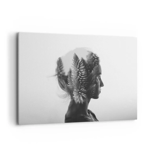 Impression sur toile - Image sur toile - Un portrait subtil avec des éléments de la nature - 120x80cm - Dame de la pinède - Décoration murale moderne pour le salon et la chambre ARTTOR