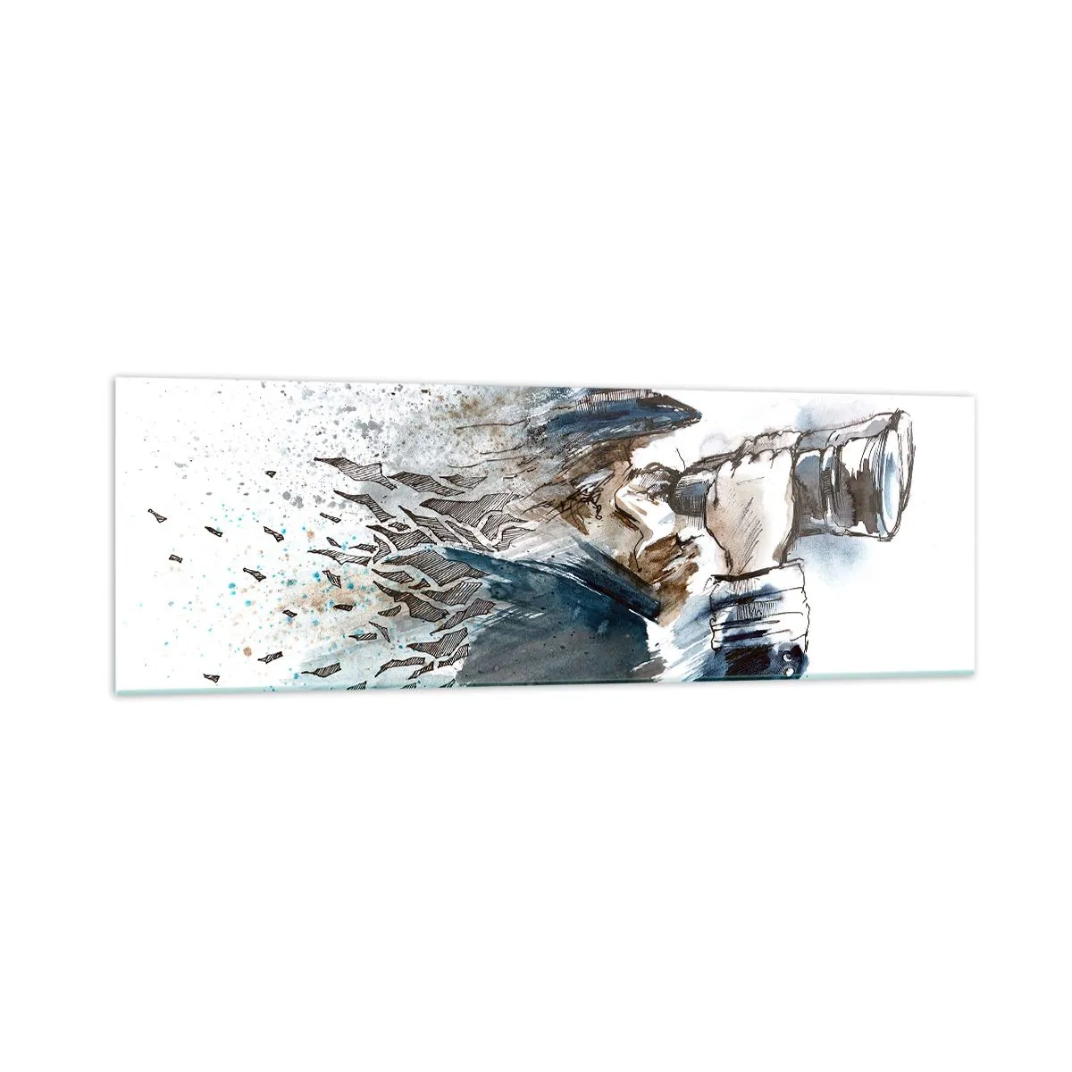 Impression sur verre - Image sur verre - Un capitaine avec des jumelles dans une scène d'aquarelle dynamique - 160x50cm - Dix sur l'échelle de Beaufort ! - Décoration murale moderne pour le salon et la chambre ARTTOR