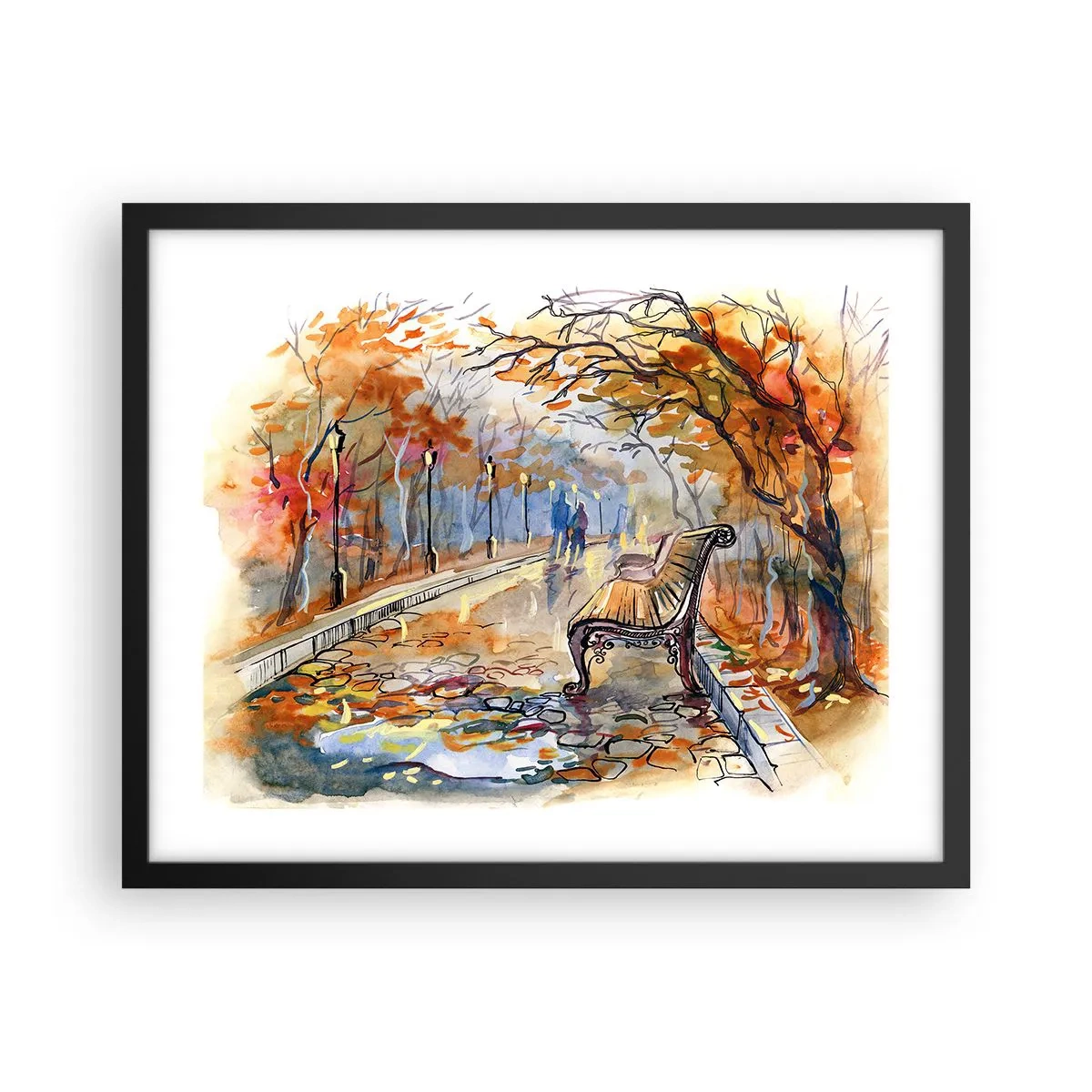 Affiche dans un cadre noir - Poster - Errer ensemble à l'automne - 50x40 cm