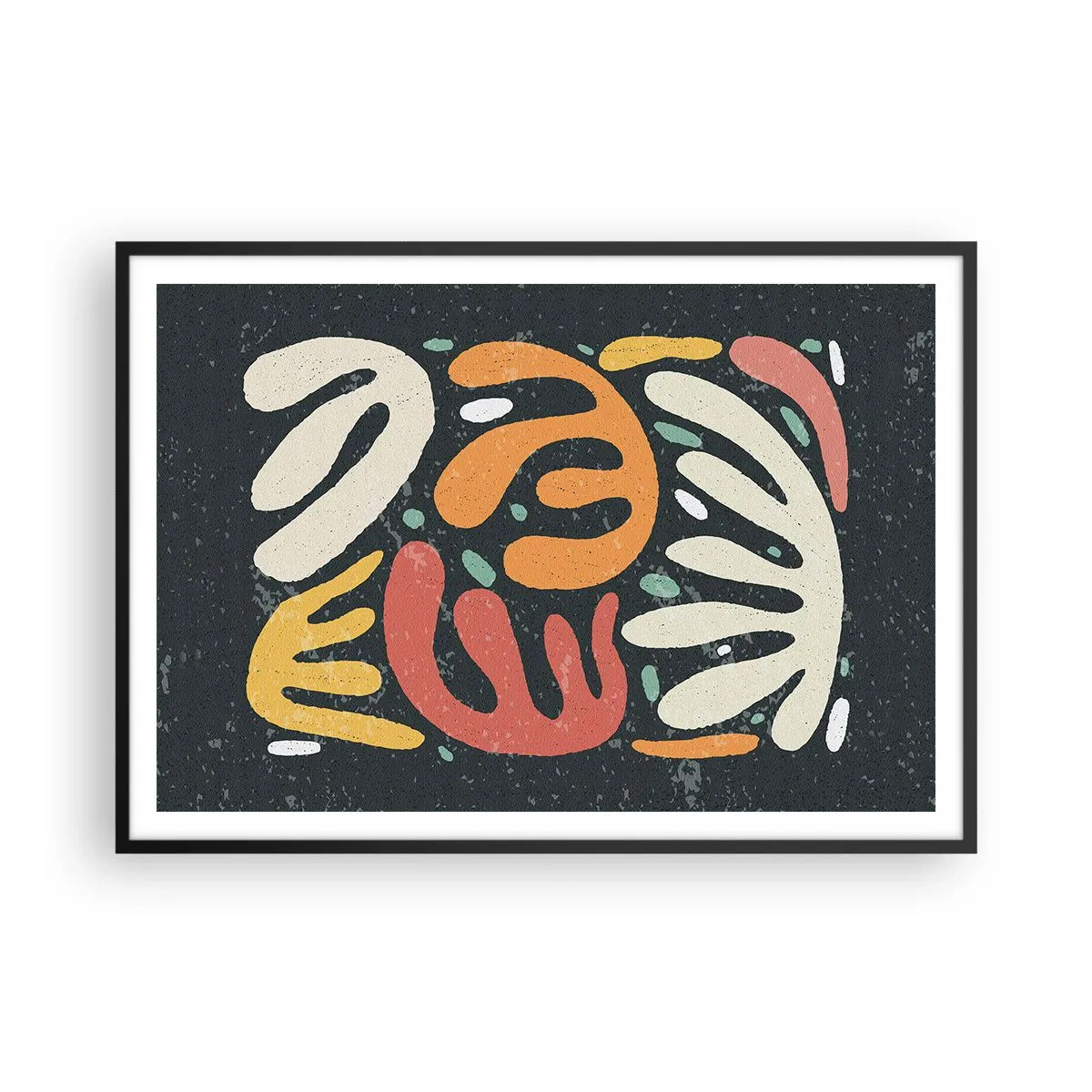 Affiche dans un cadre noir - Poster - Formes abstraites aux couleurs chaudes sur fond sombre - 100x70cm - Composition – Je suis sur le point de t'attraper - Décoration murale moderne pour le salon et la chambre ARTTOR