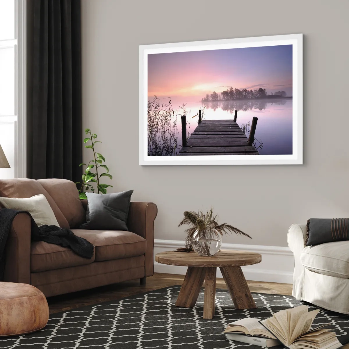 Affiche dans un cadre blanc - Poster - De la brume lilas… - 70x50 cm