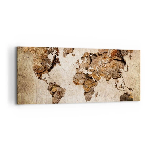 Impression sur toile - Image sur toile - Une carte du monde dans un style rustique en bois - 120x50cm - Découverte du monde - Décoration murale moderne pour le salon et la chambre ARTTOR